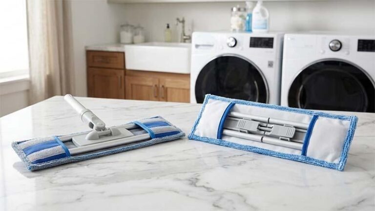 Blue Velcro & Blue Pocket Mop on a Marble Counter
