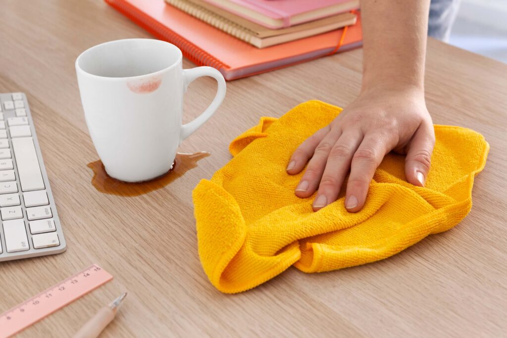 Cleaning a spill with a microfiber towel