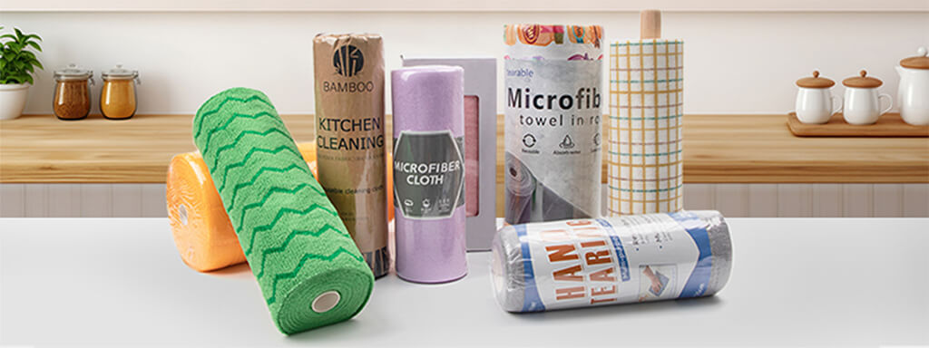 Various-types-of-microfiber-towel-rolls-are-displayed-together