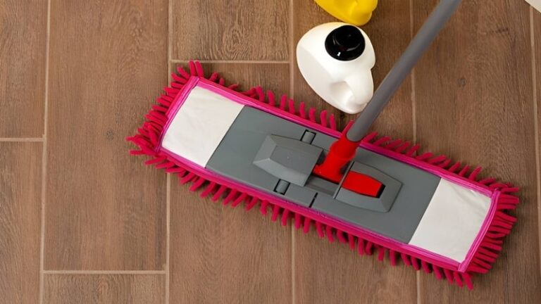 cleaning of floor with microfiber mop using less water