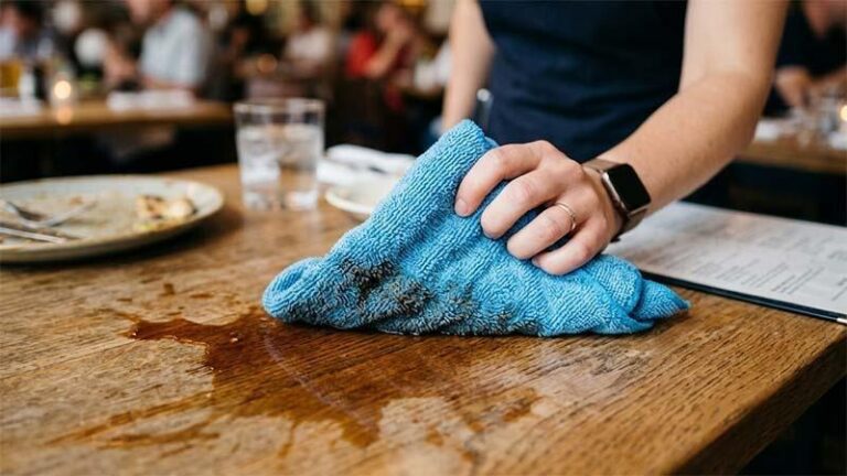 Absorbent microfiber towel in a restaurant