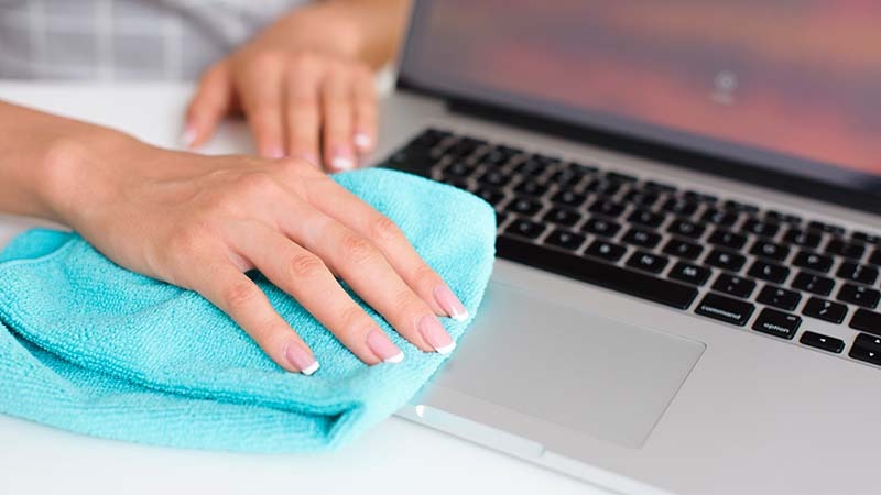 Blue microfiber for cleaning laptop